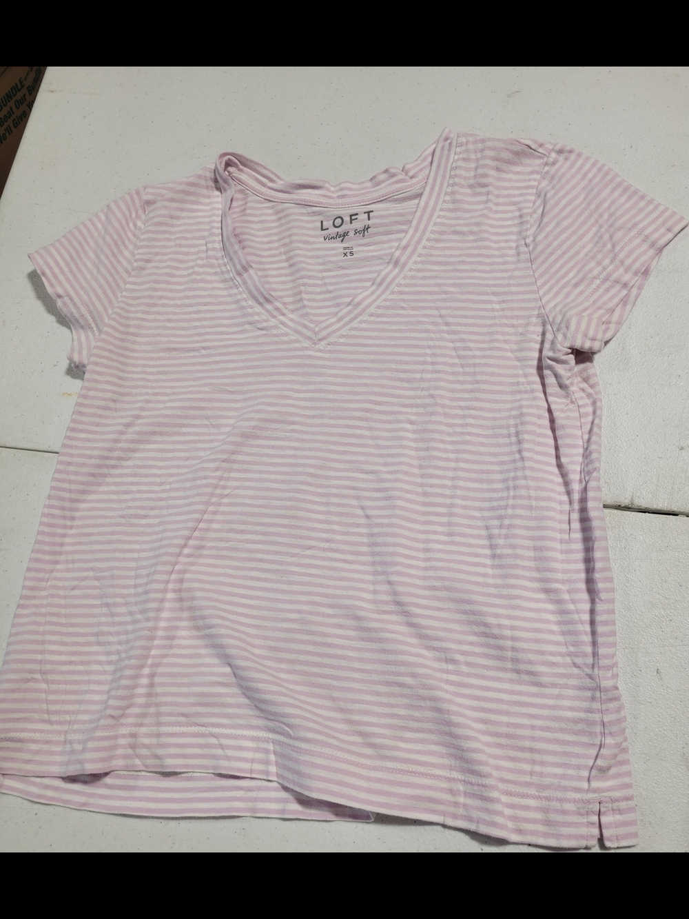 LOFT Vintage Soft Striped V-Neck Tee in Light Pink & White